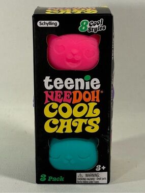 🐾 [BRAND NEW] NEE DOH TEENIE COOL CATS 3-PACK PINK PURPLE GREEN SQUISHY CATS 🐾